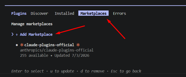 Adding a marketplace from the Claude Code /plugin UI