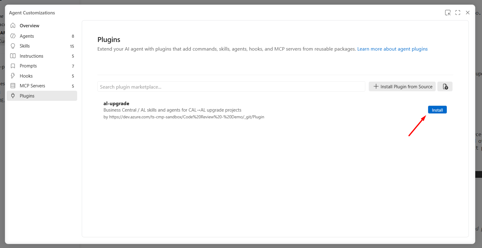 Installing a plugin from the marketplace