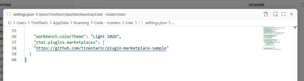 Registering a plugin marketplace in settings.json