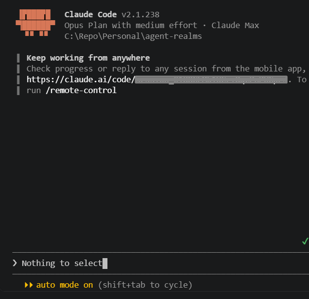 Claude Code's startup screen, nothing to select