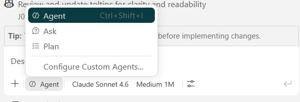 Agent and Plan modes, no Edit mode