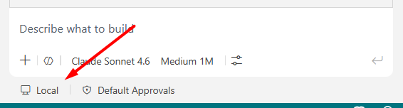 Target selector set to Local by default