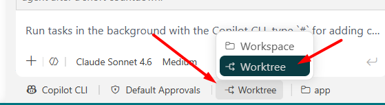 Switching isolation mode to Worktree